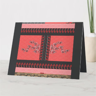 Een ontwerp van een rood en zwart behang bedankkaart
