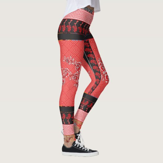Een ontwerp van een rood en zwart behang leggings (Rechts)