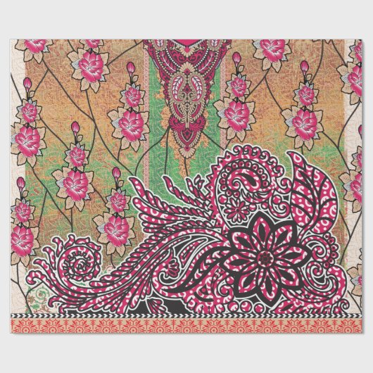 Een ontwerp van een roze en bruin paisley patroon cadeaupapier (Vlak)