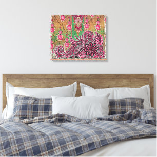 Een ontwerp van een roze en bruin paisley patroon canvas afdruk