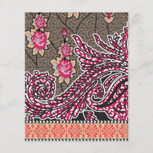 Een ontwerp van een roze en bruin paisley patroon flyer