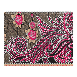 Een ontwerp van een roze en bruin paisley patroon kalender