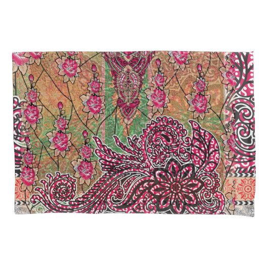 Een ontwerp van een roze en bruin paisley patroon kussensloop (Voorkant)