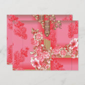 Een ontwerp van een roze en gouden achtergrond met briefkaart (Voorkant / Achterkant)