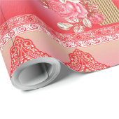 Een ontwerp van een roze en gouden achtergrond met cadeaupapier (Rol Hoek)