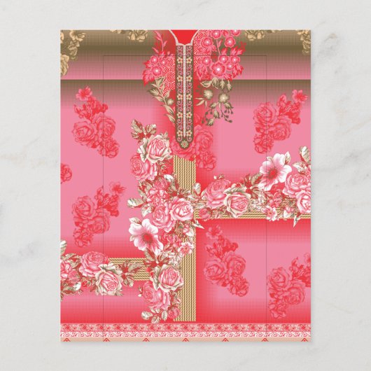 Een ontwerp van een roze en gouden achtergrond met flyer (Achterkant)