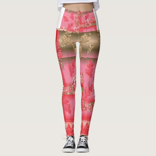 Een ontwerp van een roze en gouden achtergrond met leggings (Voorkant)