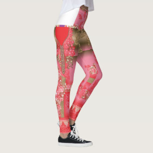 Een ontwerp van een roze en gouden achtergrond met leggings