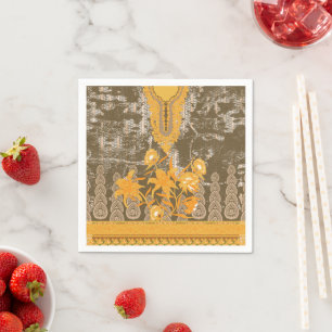 Een ontwerp van een schilderij met gele bloemen er servet