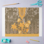 Een ontwerp van een schilderij met gele bloemen er tissuepapier (Craft)