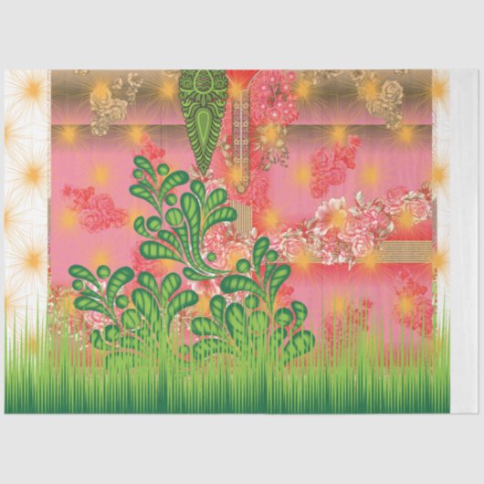 Een ontwerp van een spiegel en enkele planten tissuepapier (Voorkant)