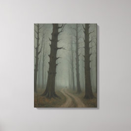 Een onverharde weg door een bos vintage canvas afdruk