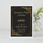 Een oogverblindende zwarte en gouden afstudeerfees kaart (Staand voorkant)