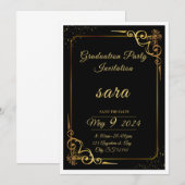 Een oogverblindende zwarte en gouden afstudeerfees kaart (Voorkant / Achterkant)