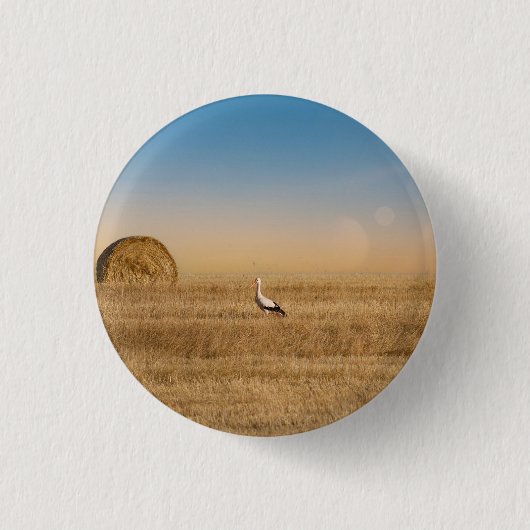 Een ooievaar  ronde button 3,2 cm (Voorkant)