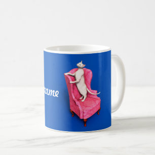 Een oosterse kat op een mok voor een armstoelkoffi
