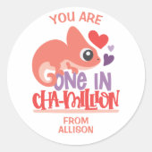 Eén op Chameleon Valentijnsdag Ronde Sticker (Voorkant)