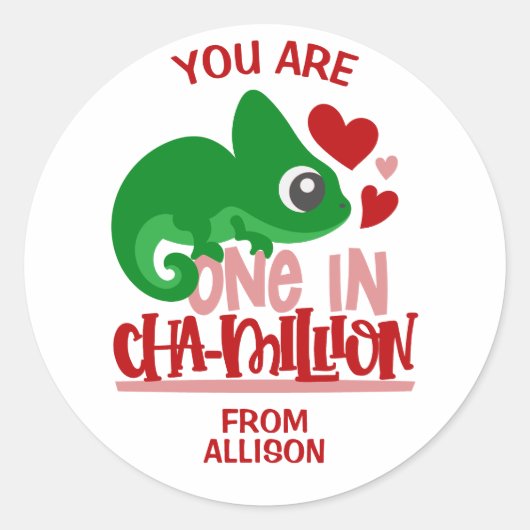 Eén op Chameleon Valentijnsdag Ronde Sticker (Voorkant)