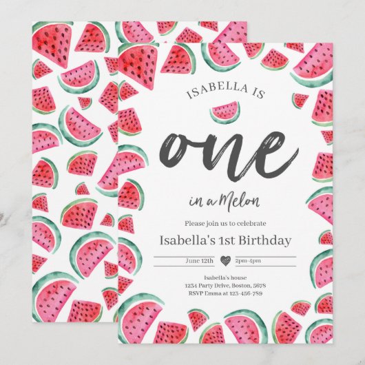 Eén op de eerste dag van de geboorte Watermelon Kaart (Voorkant / Achterkant)