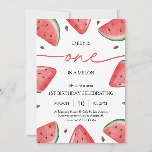 Eén op de eerste dag van de geboorte Watermelon Kaart (Voorkant)