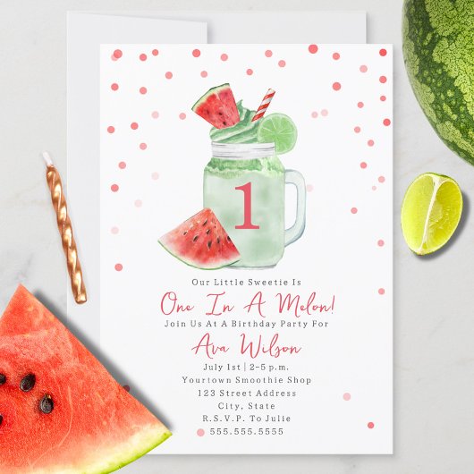 Een op de Melon Birthday party Watermelon Smoothie Kaart