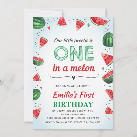 Een op de 'Melon Watermelon Summer Birthday' Kaart (Voorkant)
