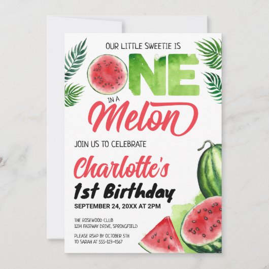 Eén op de Melon Waterverf Watermelon 1 op de geboo Kaart (Voorkant)