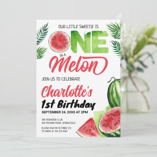 Eén op de Melon Waterverf Watermelon 1 op de geboo Kaart (Staand voorkant)