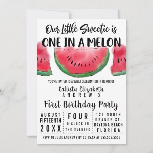 Eén op de Melon Waterverf Watermelon 1 op de geboo Kaart (Voorkant)