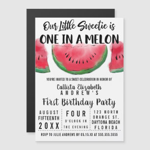 Eén op de Melon Waterverf Watermelon 1 op de geboo Magnetische Uitnodiging