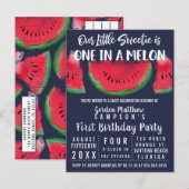 Eén op de Melon Waterverf Watermelon 1 op de geboo Uitnodiging Briefkaart (Voorkant / Achterkant)