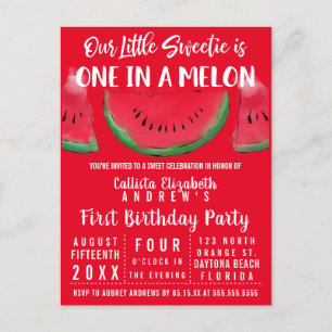 Eén op de Melon Waterverf Watermelon 1 op de geboo Uitnodiging Briefkaart