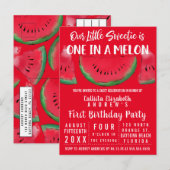 Eén op de Melon Waterverf Watermelon 1 op de geboo Uitnodiging Briefkaart (Voorkant / Achterkant)