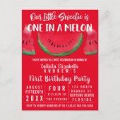 Eén op de Melon Waterverf Watermelon 1 op de geboo Uitnodiging Briefkaart (Voorkant)