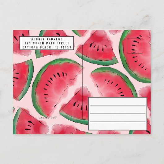 Eén op de Melon Waterverf Watermelon 1 op de geboo Uitnodiging Briefkaart (Achterkant)