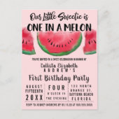 Eén op de Melon Waterverf Watermelon 1 op de geboo Uitnodiging Briefkaart (Voorkant)