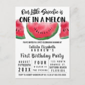 Eén op de Melon Waterverf Watermelon 1 op de geboo Uitnodiging Briefkaart (Voorkant)