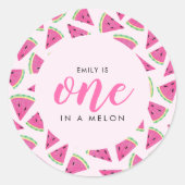 Een op een meloen 1e verjaardag ronde sticker (Voorkant)
