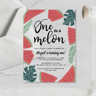 Eén op een meloen op de eerste verjaardag acryl uitnodigingen