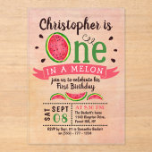 Eén op een meloen op de eerste verjaardag acryl uitnodigingen (Voorkant)
