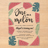 Eén op een meloen op de eerste verjaardag acryl uitnodigingen (Voorkant)