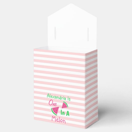 Eén op een meloen op de eerste verjaardag bedankdoosjes (Geopend)