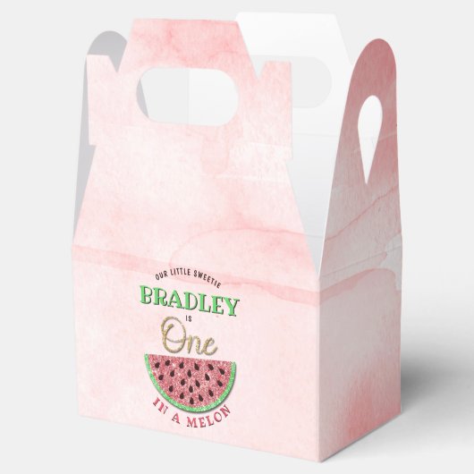 Eén op een meloen op de eerste verjaardag bedankdoosjes (Geopend)