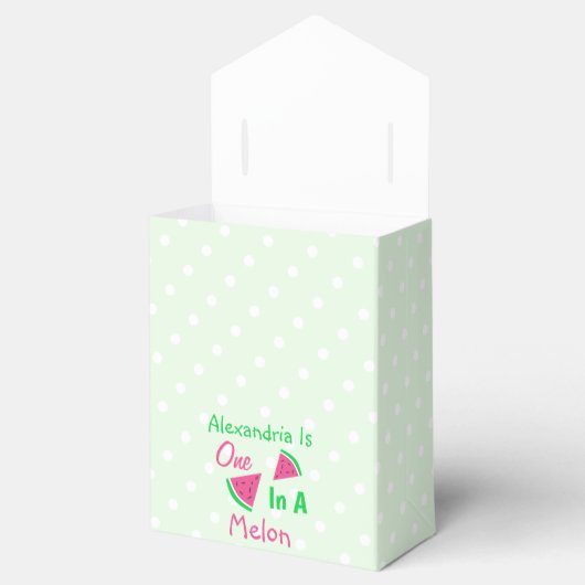 Eén op een meloen op de eerste verjaardag bedankdoosjes (Geopend)
