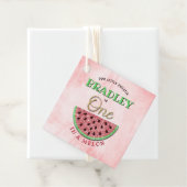 Eén op een meloen op de eerste verjaardag bedankjes labels (In situ)