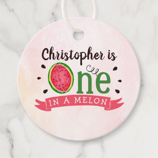 Eén op een meloen op de eerste verjaardag bedankjes labels (Voorkant)