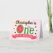 Eén op een meloen op de eerste verjaardag kaart (Voorkant)