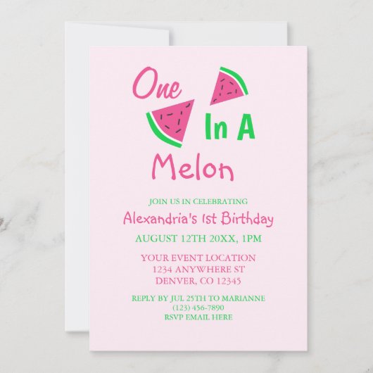Eén op een meloen op de eerste verjaardag kaart (Voorkant)