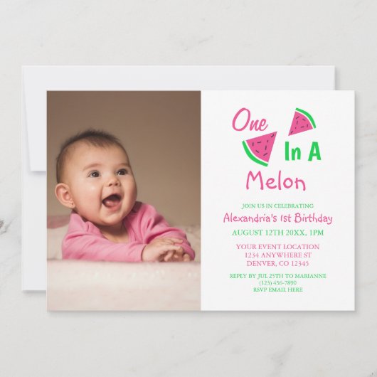 Eén op een meloen op de eerste verjaardag kaart (Voorkant)