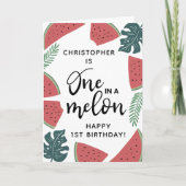 Eén op een meloen op de eerste verjaardag kaart (Voorkant)